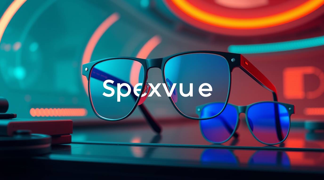 Futuristic sci-fi background for Spexvue. Warm terracotta and cool teal color scheme. Sleek, moder