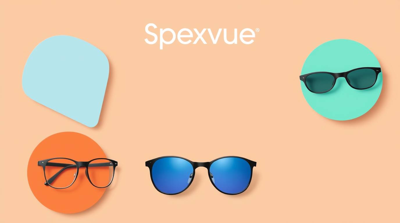Modern flat design background for Spexvue eyewear. Simple, two-dimensional shapes showcase prescr